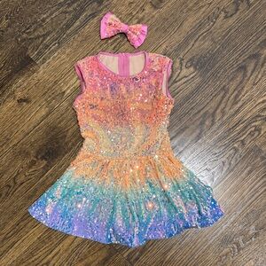 Sparkling Rainbow Sequin Dress with Bow